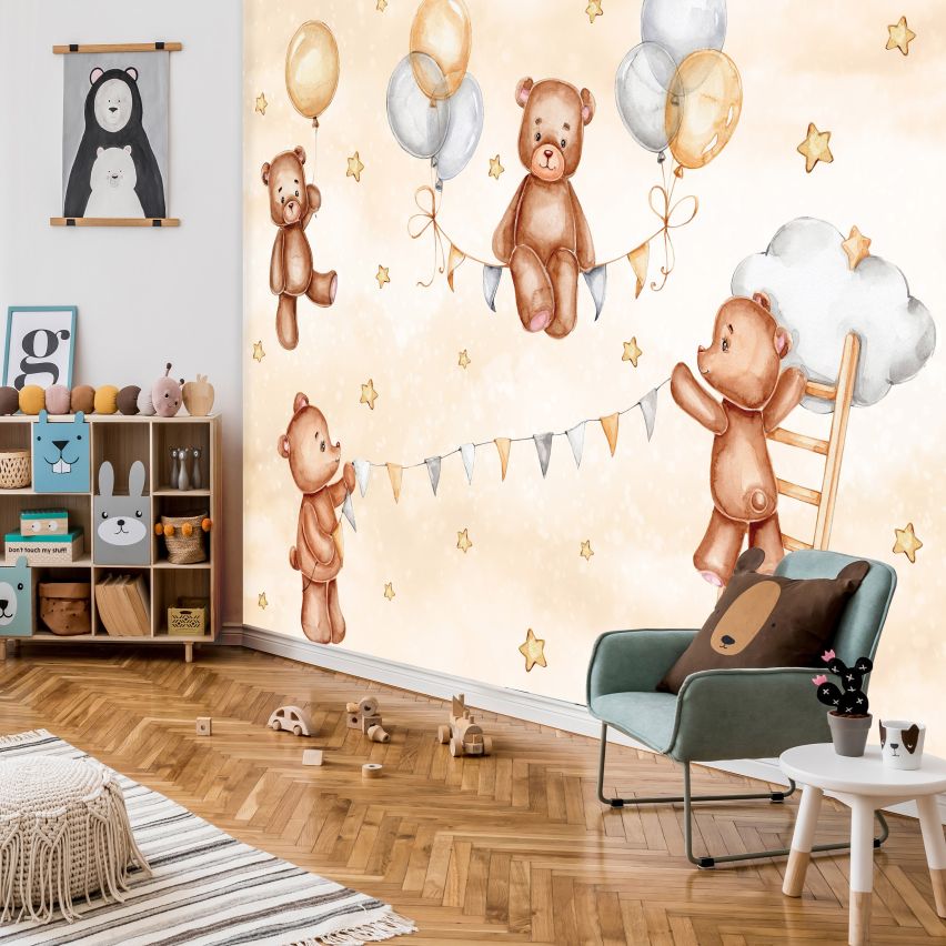 Fototapete-VLIES-LUFTBALLON BÄREN-(C14796)-Tapete-Nach-Mass-Kinder Spielzimmer XXL