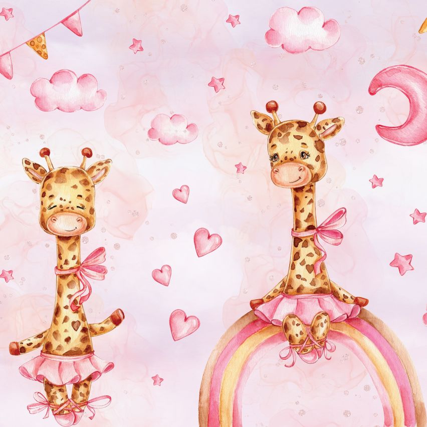 Fototapete-VLIES-GIRAFFEN IN ROSA-(C14797)-Tapete-Nach-Maß-Kind Schlafzimmer Spielzimmer XXL