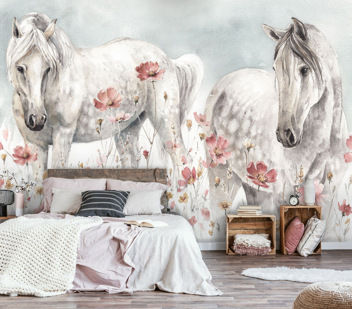 Fototapete-VLIES-PFERDE-(C14918)-Tapete-Nach-Maß-Wald Tier Pony Kind Spielzimmer XXL