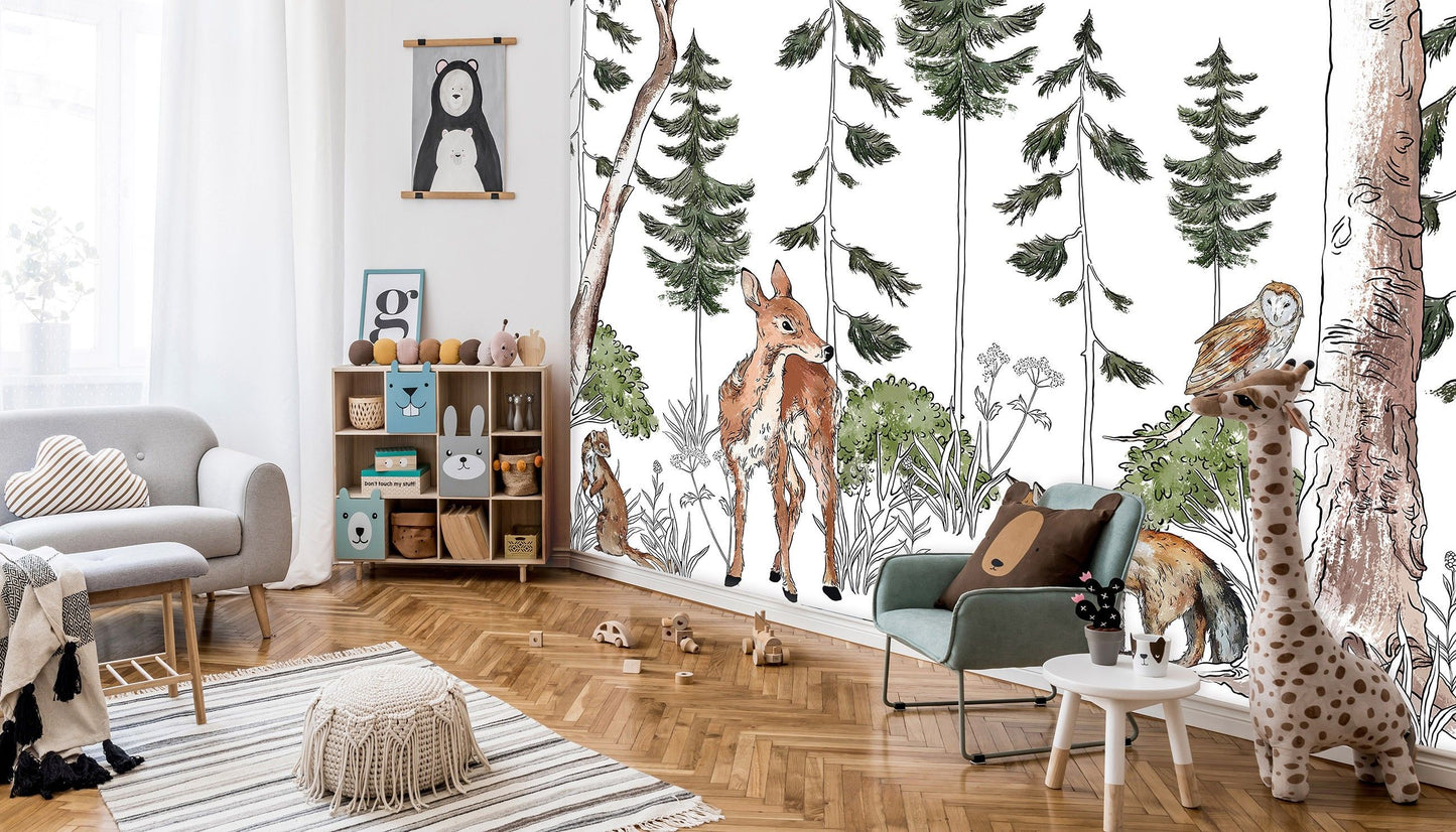Fototapete-VLIES-WILDE TIERE-(C14986)-Tapete-Nach-Maß-Wald Tier Kind Spielzimmer XXL