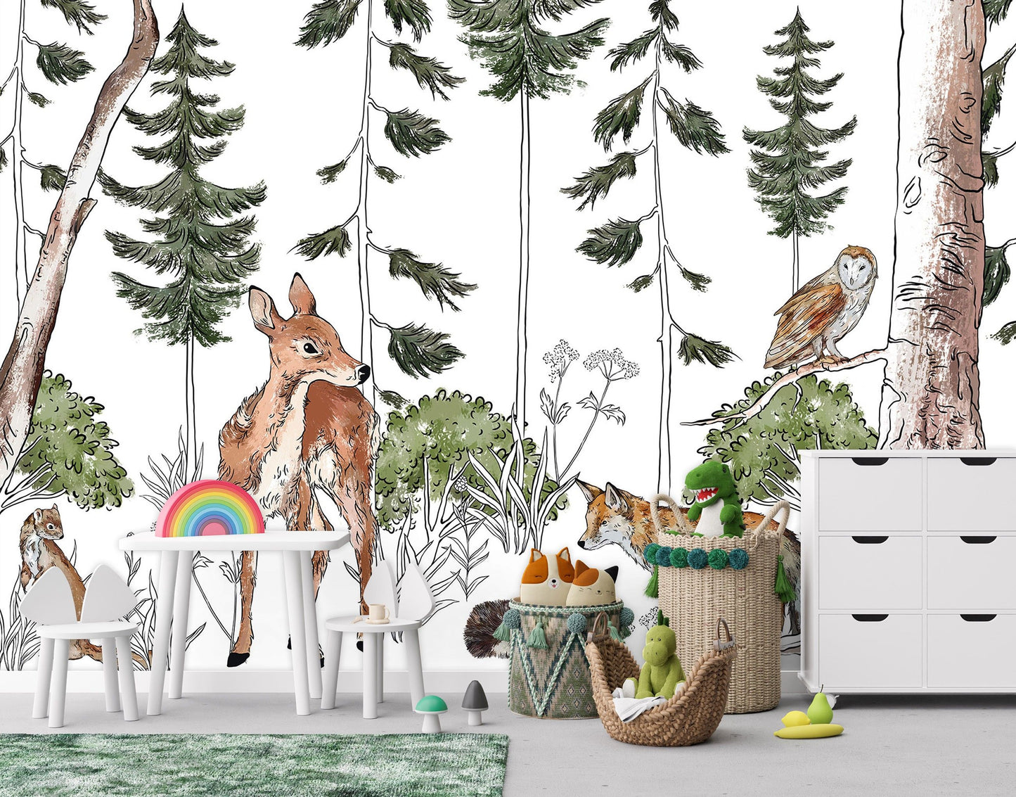 Fototapete-VLIES-WILDE TIERE-(C14986)-Tapete-Nach-Maß-Wald Tier Kind Spielzimmer XXL