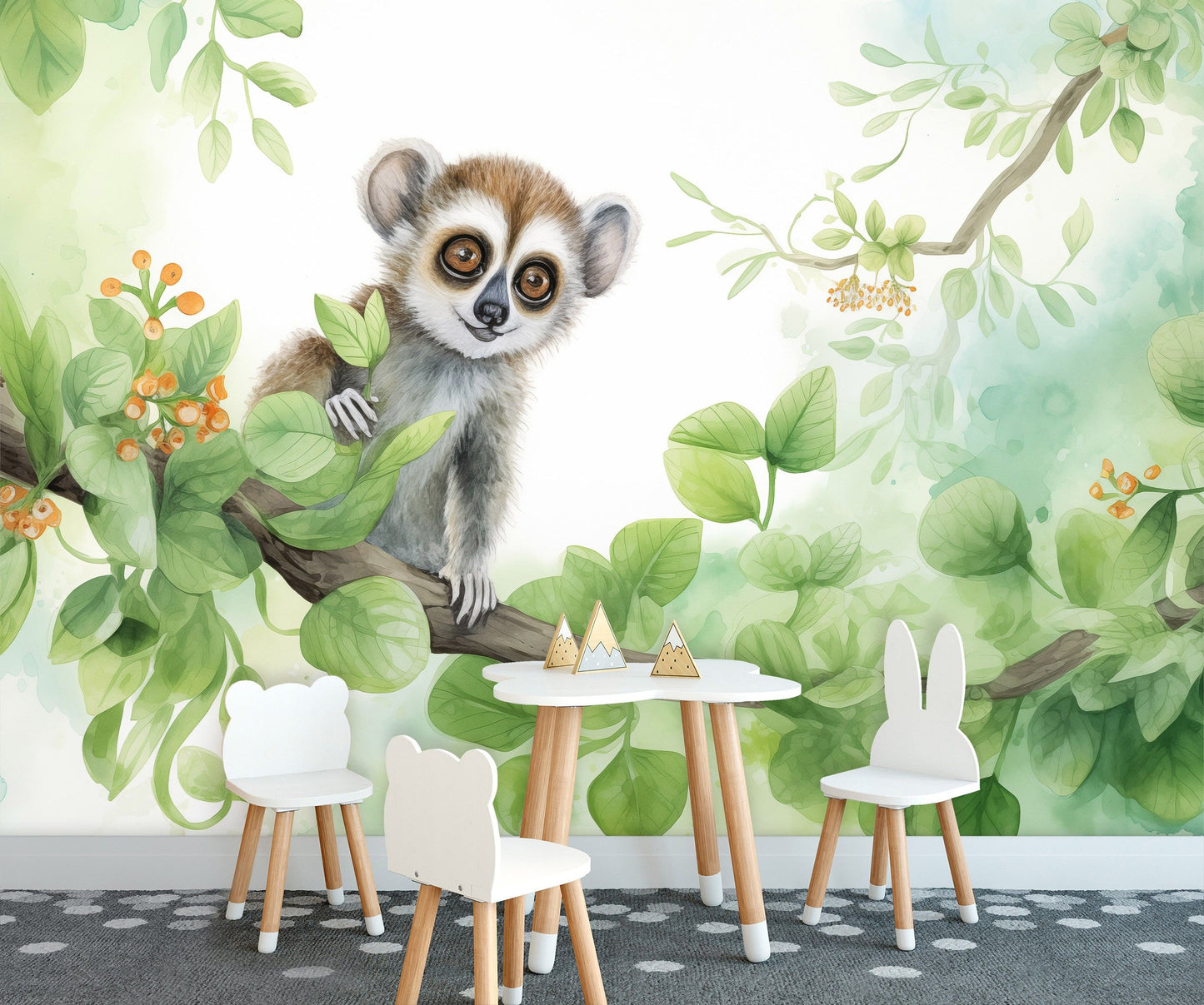 Fototapete-VLIES-LEMUR IM BAUM-(C15014)-Tapete-Nach-Maß-Tier Kind Spielzimmer XXL