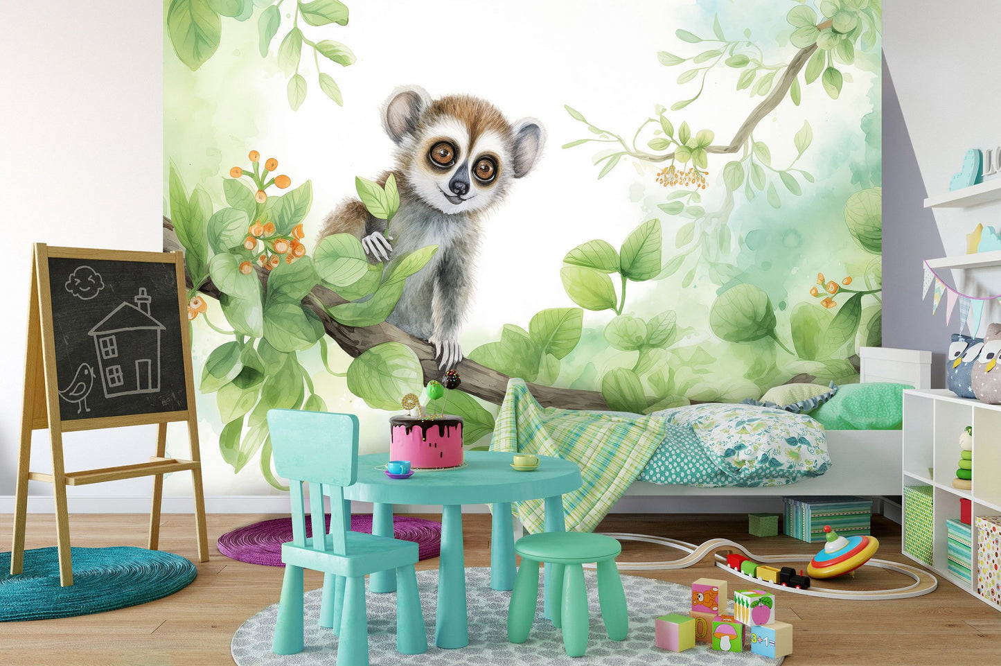Fototapete-VLIES-LEMUR IM BAUM-(C15014)-Tapete-Nach-Maß-Tier Kind Spielzimmer XXL