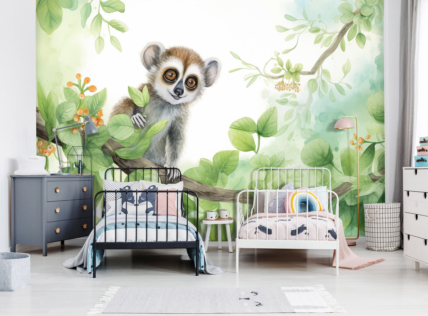Fototapete-VLIES-LEMUR IM BAUM-(C15014)-Tapete-Nach-Maß-Tier Kind Spielzimmer XXL