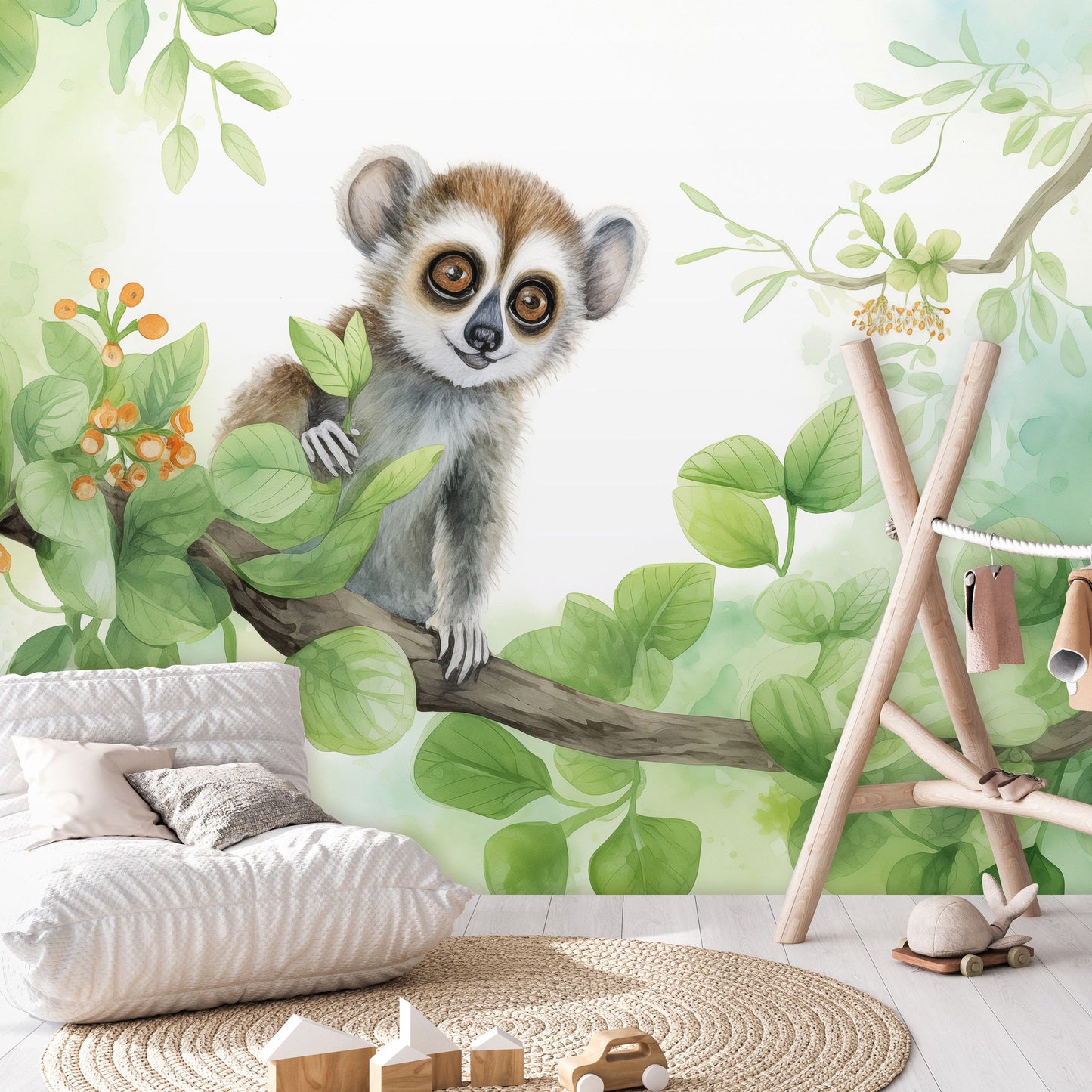Fototapete-VLIES-LEMUR IM BAUM-(C15014)-Tapete-Nach-Maß-Tier Kind Spielzimmer XXL