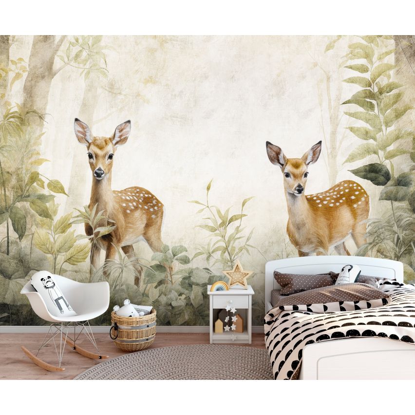 Fototapete-VLIES-BAMBI-FREUNDE-(C15028)-Tapete-Nach-Maß-Weißwedelhirsch Tier XXL