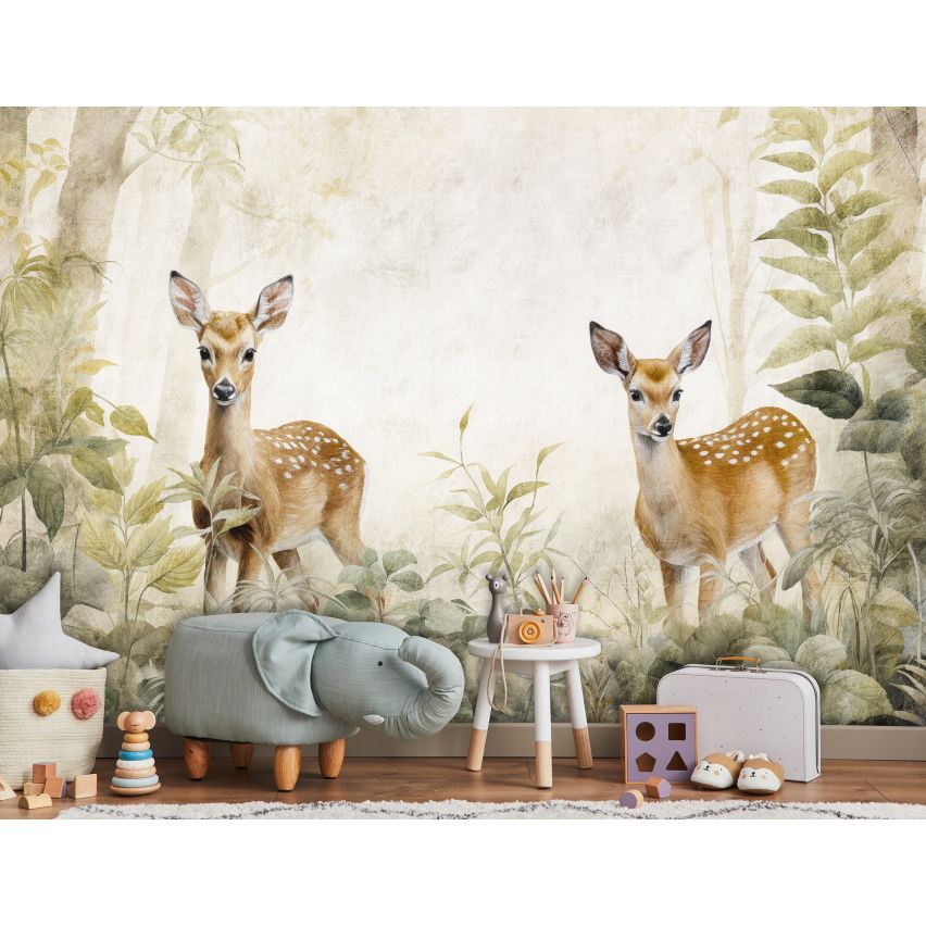 Fototapete-VLIES-BAMBI-FREUNDE-(C15028)-Tapete-Nach-Maß-Weißwedelhirsch Tier XXL