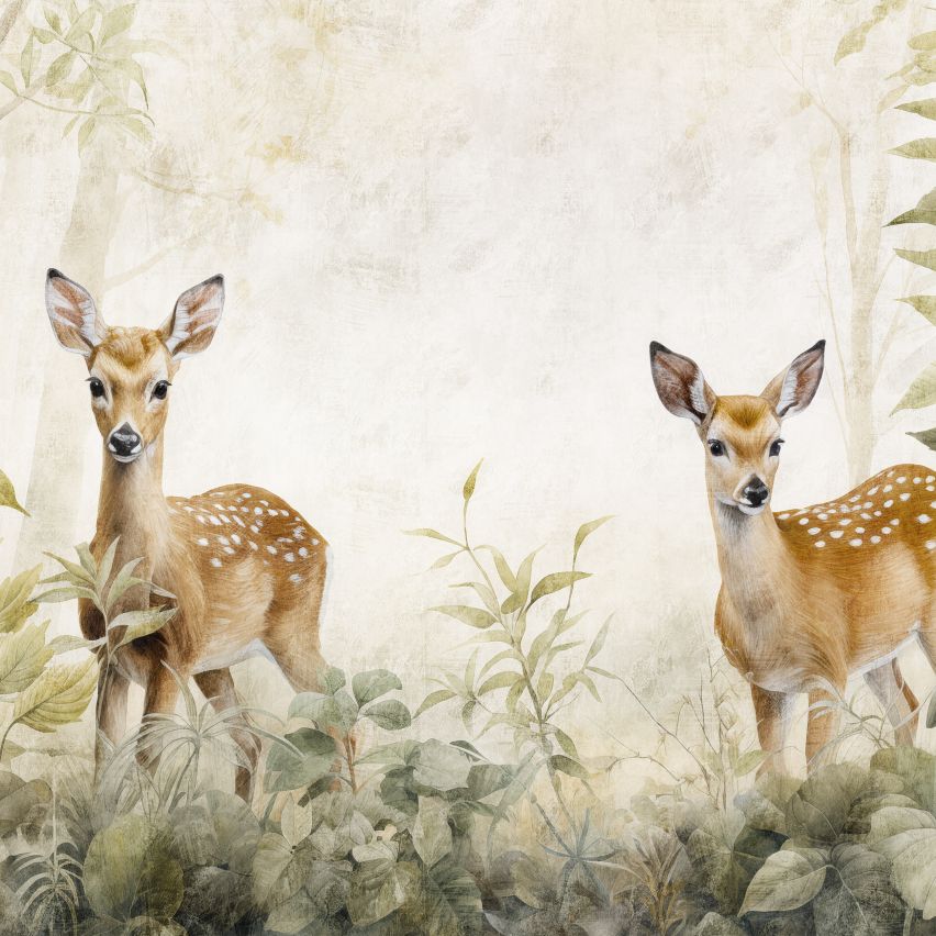 Fototapete-VLIES-BAMBI-FREUNDE-(C15028)-Tapete-Nach-Maß-Weißwedelhirsch Tier XXL