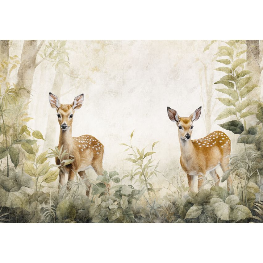 Fototapete-VLIES-BAMBI-FREUNDE-(C15028)-Tapete-Nach-Maß-Weißwedelhirsch Tier XXL