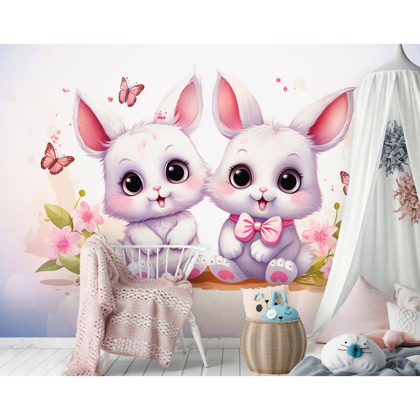 Fototapete-VLIES-KANINCHEN BABY-(C15215)-Tapete-Nach-Mass-Vliestapete-Kind Süße Tiere Spielzimmer XXL
