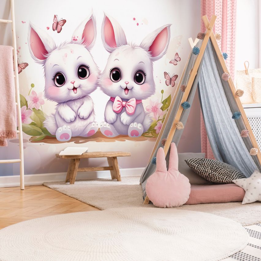 Fototapete-VLIES-KANINCHEN BABY-(C15215)-Tapete-Nach-Mass-Vliestapete-Kind Süße Tiere Spielzimmer XXL