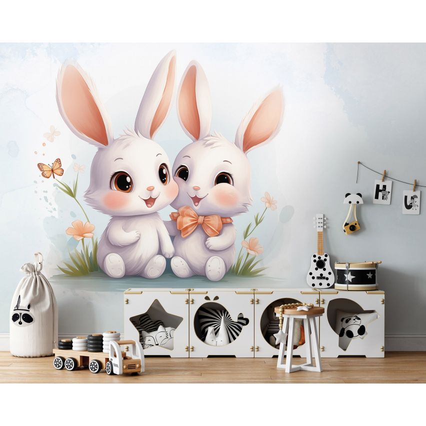 Fototapete-VLIES-KANINCHEN BABY-(C15216)-Tapete-Nach-Mass-Vliestapete-Kind Süße Tiere Spielzimmer XXL