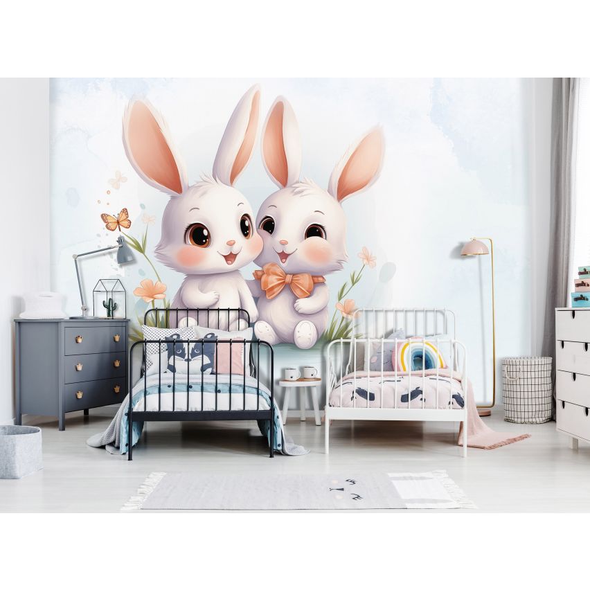 Fototapete-VLIES-KANINCHEN BABY-(C15216)-Tapete-Nach-Mass-Vliestapete-Kind Süße Tiere Spielzimmer XXL