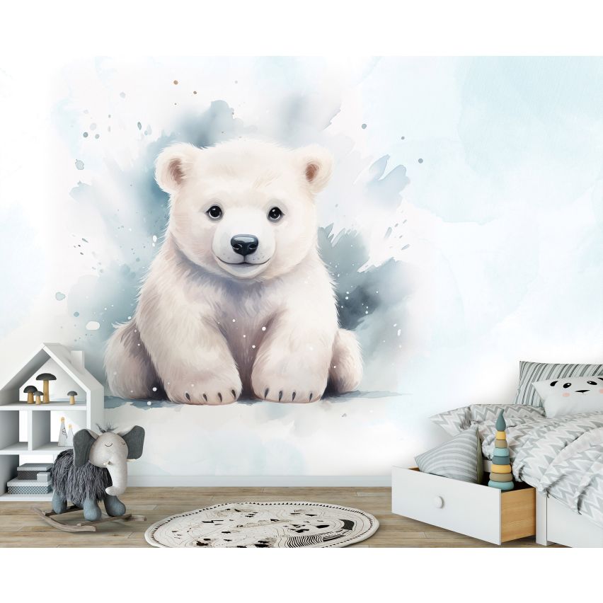 Fototapete-VLIES-EISBÄR BABY-(C15217)-Tapete-Nach-Mass-Vliestapete-Kind Süße Tiere Spielzimmer XXL