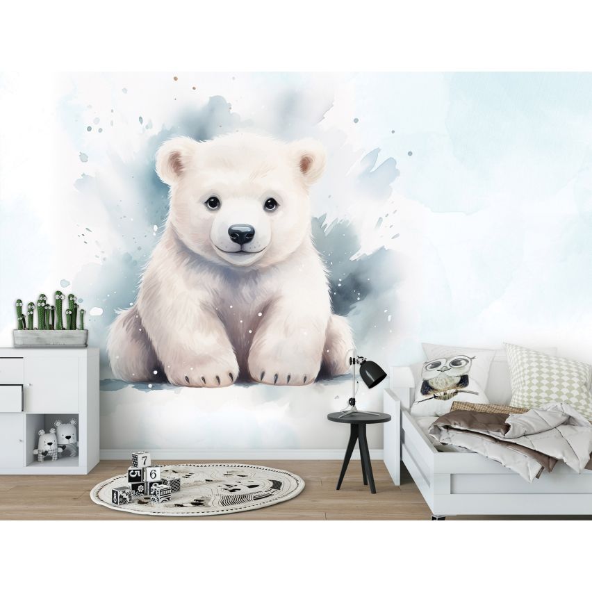 Fototapete-VLIES-EISBÄR BABY-(C15217)-Tapete-Nach-Mass-Vliestapete-Kind Süße Tiere Spielzimmer XXL
