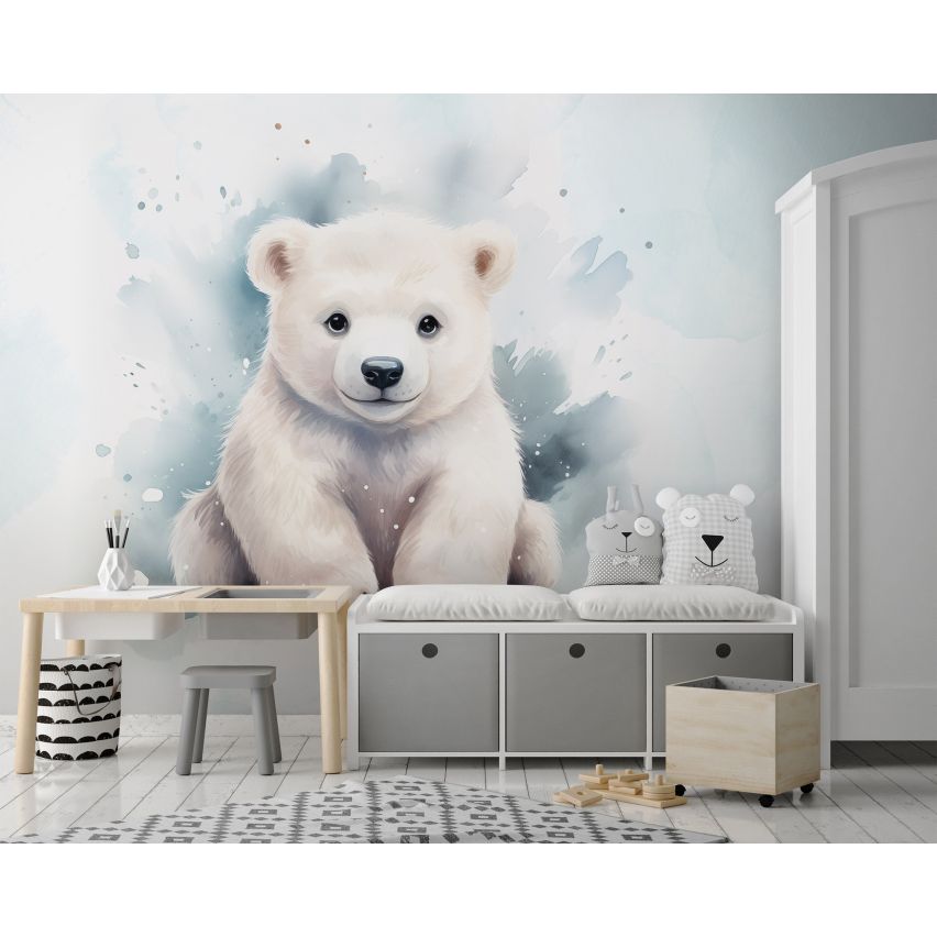Fototapete-VLIES-EISBÄR BABY-(C15217)-Tapete-Nach-Mass-Vliestapete-Kind Süße Tiere Spielzimmer XXL