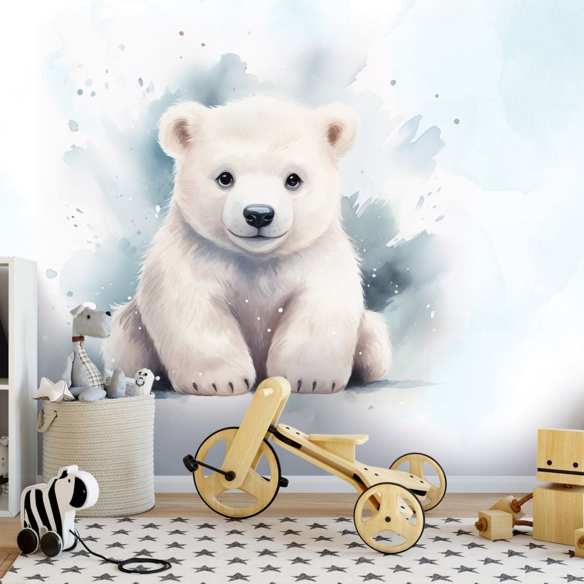 Fototapete-VLIES-EISBÄR BABY-(C15217)-Tapete-Nach-Mass-Vliestapete-Kind Süße Tiere Spielzimmer XXL