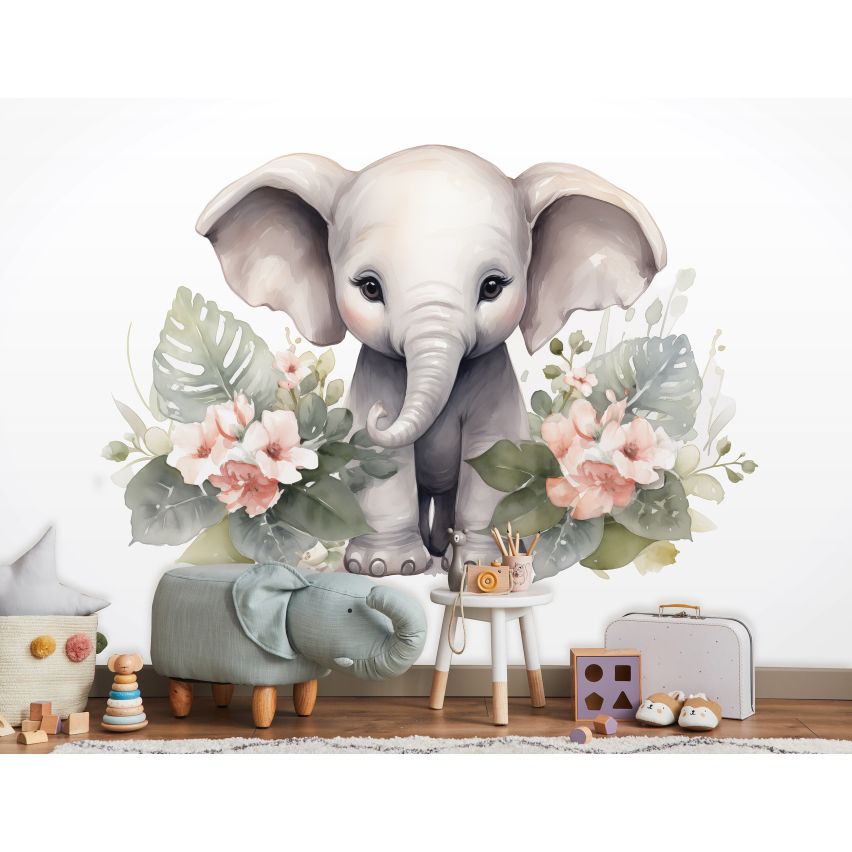Fototapete-VLIES-ELEFANT BABY-(C15219)-Tapete-Nach-Mass-Vliestapete-Baby Kind Süße Tiere Spielzimmer XXL