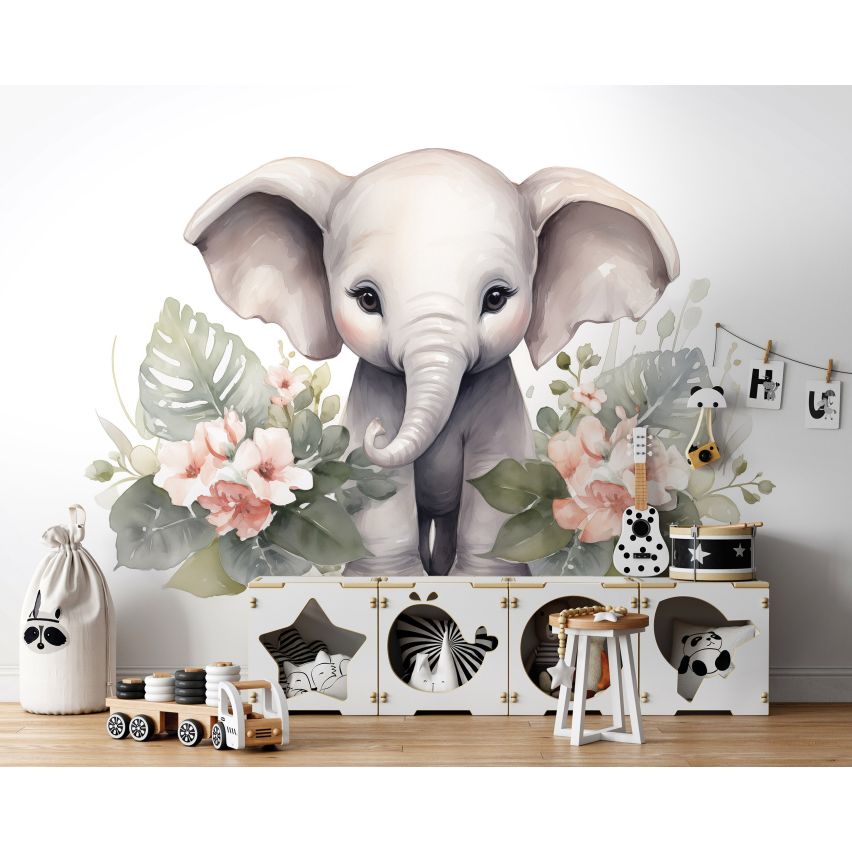Fototapete-VLIES-ELEFANT BABY-(C15219)-Tapete-Nach-Mass-Vliestapete-Baby Kind Süße Tiere Spielzimmer XXL