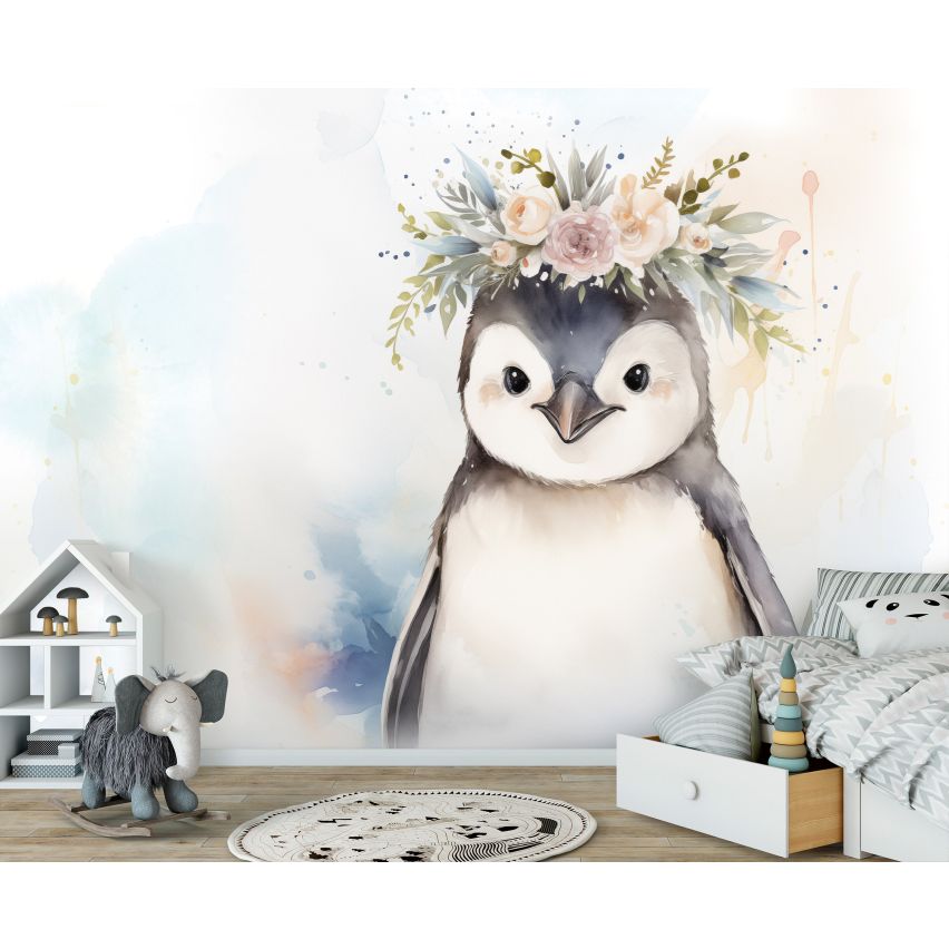 Fototapete-VLIES-PINGUIN BABY-(C15221)-Tapete-Nach-Mass-Vliestapete-Baby Kind Süße Tiere Spielzimmer XXL