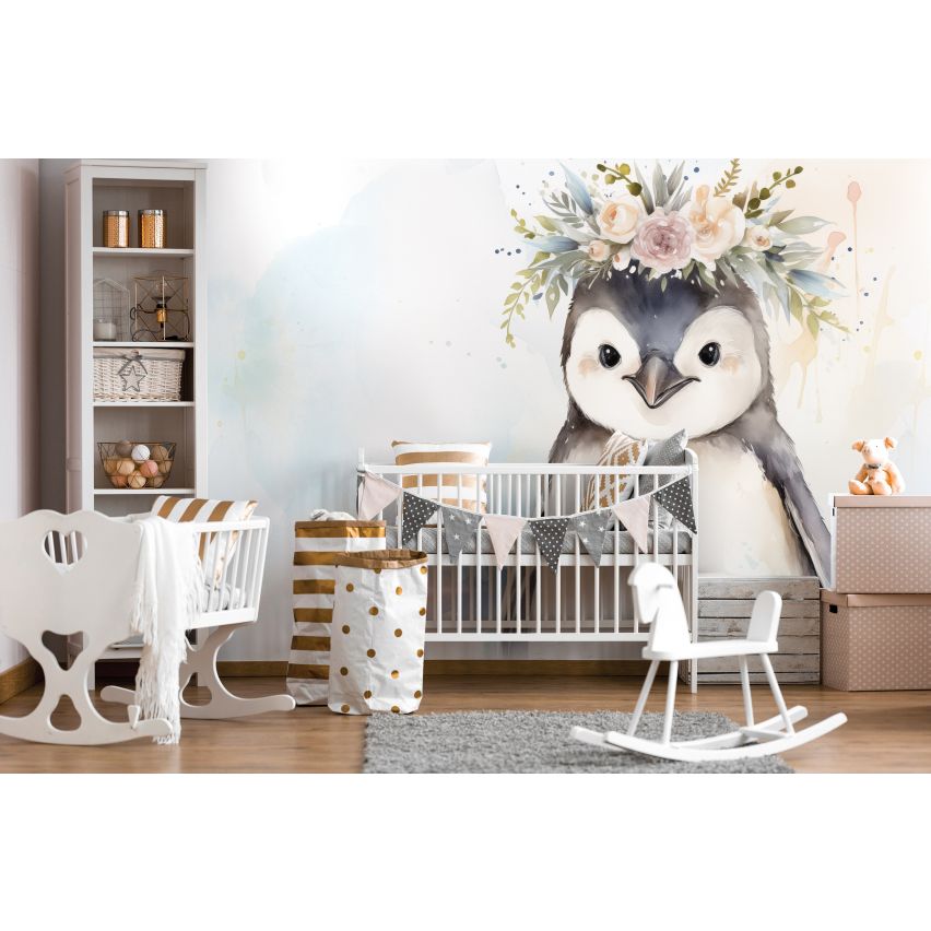 Fototapete-VLIES-PINGUIN BABY-(C15221)-Tapete-Nach-Mass-Vliestapete-Baby Kind Süße Tiere Spielzimmer XXL