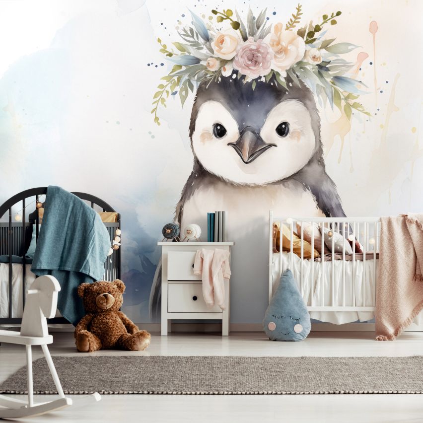 Fototapete-VLIES-PINGUIN BABY-(C15221)-Tapete-Nach-Mass-Vliestapete-Baby Kind Süße Tiere Spielzimmer XXL