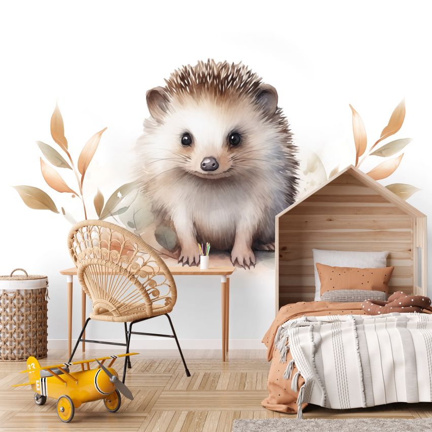 Fototapete-VLIES-IGEL BABY-(C15222)-Tapete-Nach-Mass-Vliestapete-Baby Kind Süße Tiere Spielzimmer XXL