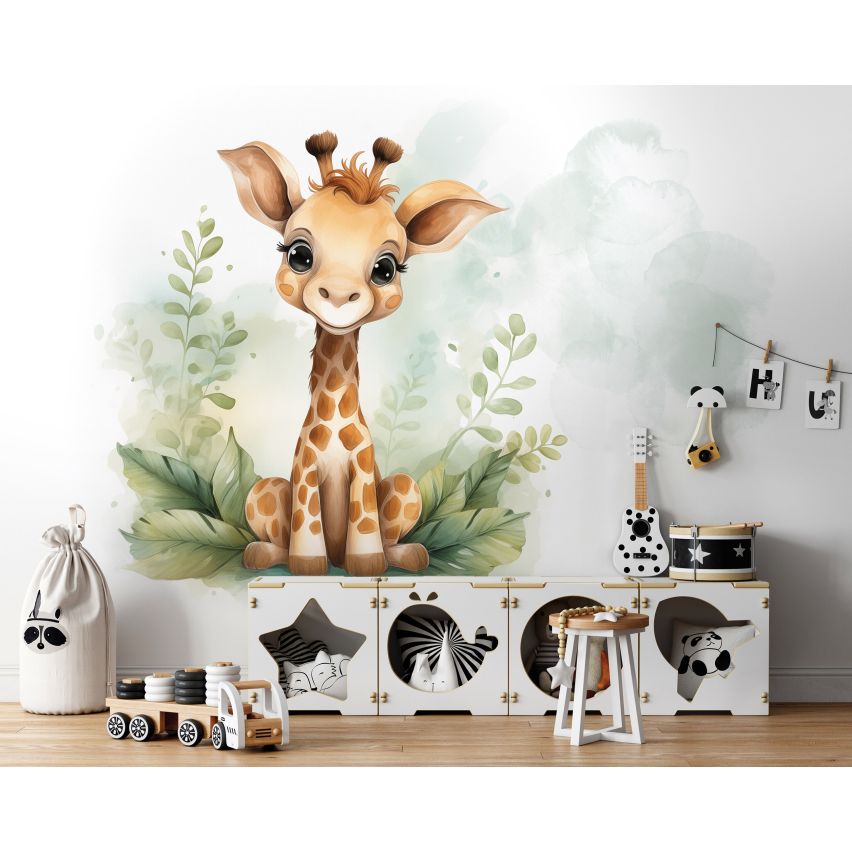 Fototapete-VLIES-GIRAFE-(C15223)-Tapete-Nach-Mass-Vliestapete-Baby Kind Süße Tiere Spielzimmer XXL