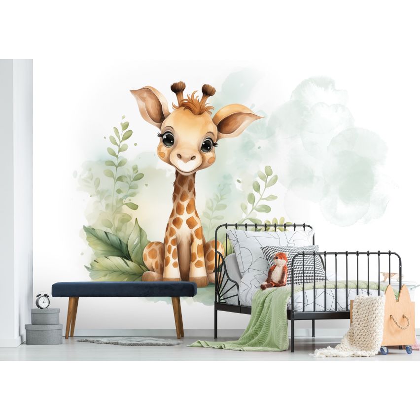 Fototapete-VLIES-GIRAFE-(C15223)-Tapete-Nach-Mass-Vliestapete-Baby Kind Süße Tiere Spielzimmer XXL