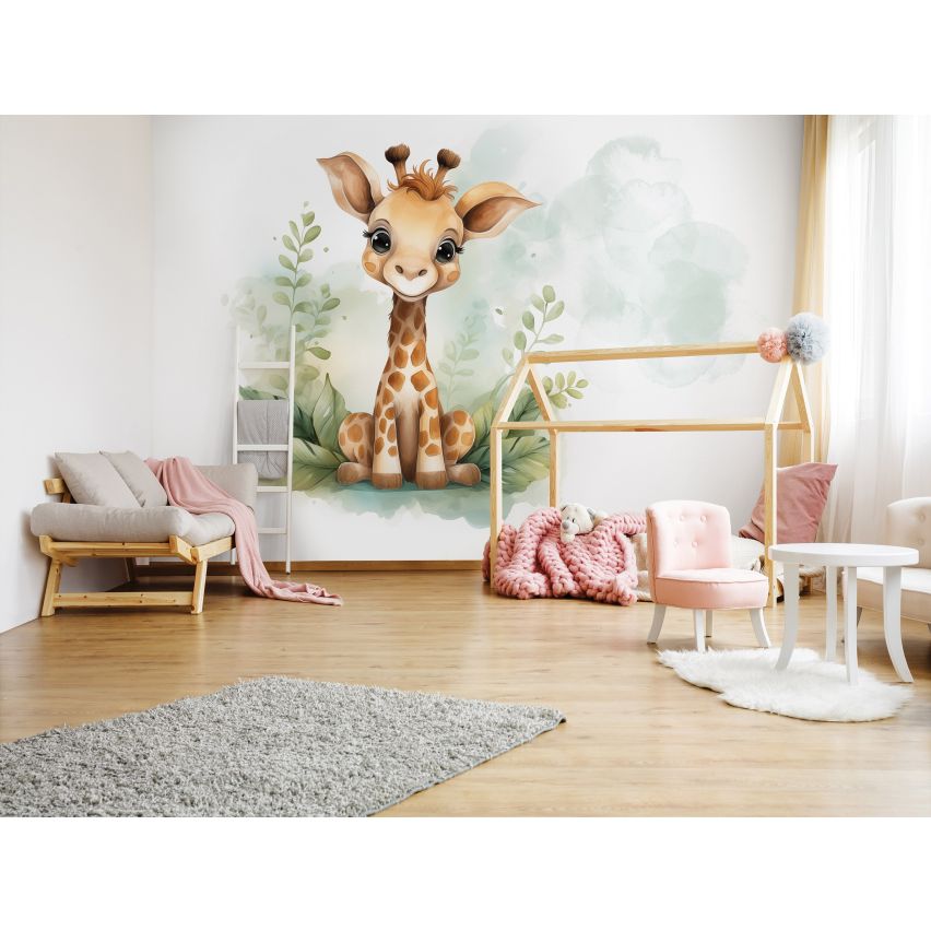 Fototapete-VLIES-GIRAFE-(C15223)-Tapete-Nach-Mass-Vliestapete-Baby Kind Süße Tiere Spielzimmer XXL