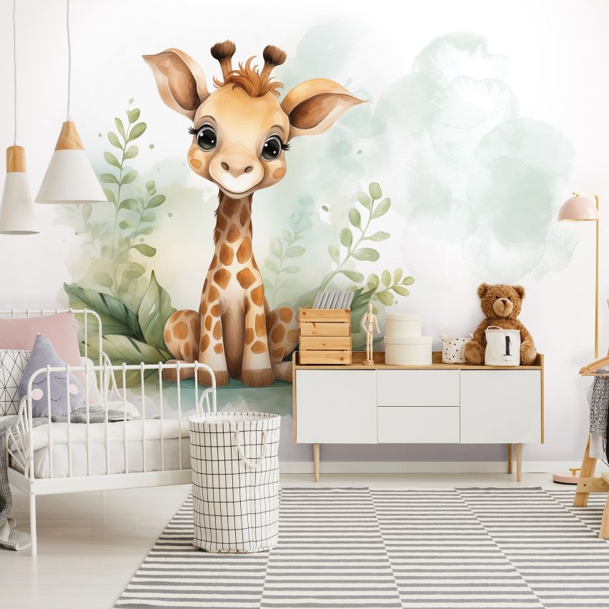 Fototapete-VLIES-GIRAFE-(C15223)-Tapete-Nach-Mass-Vliestapete-Baby Kind Süße Tiere Spielzimmer XXL