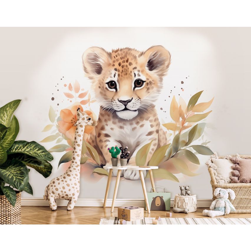 Fototapete LEOPARD BABY-(C15226) - Vliestapete-Kind Süße Tiere Spielzimmer XXL