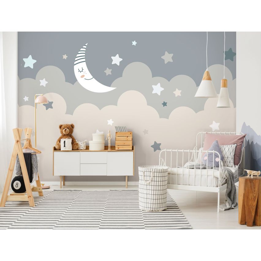 Fototapete NACHT HIMMEL-(C15336) - Vliestapete-Mond Wolken Sterne Kind Kids Blaue Spielzimmer XXL