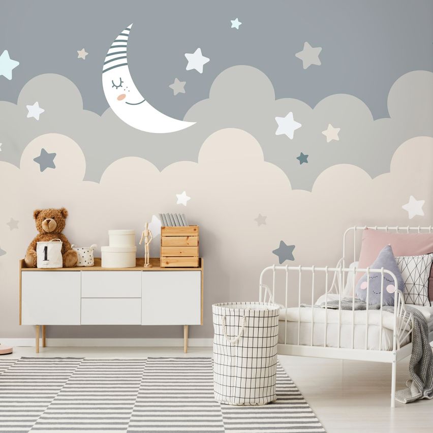 Fototapete NACHT HIMMEL-(C15336) - Vliestapete-Mond Wolken Sterne Kind Kids Blaue Spielzimmer XXL