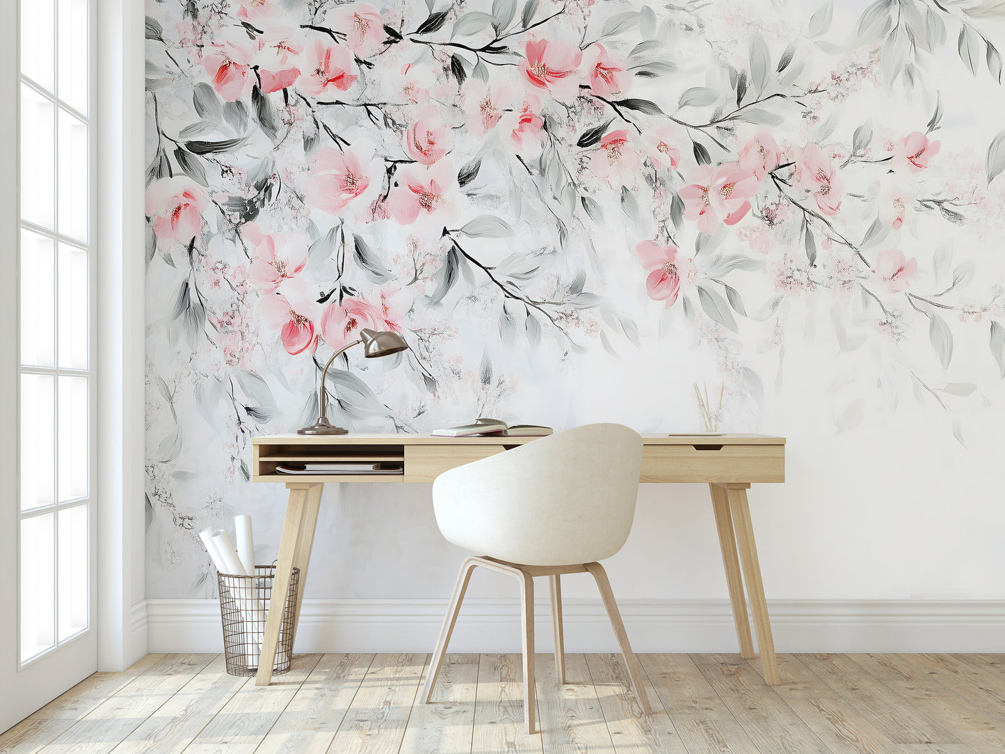 Fototapete BLUME BAUM PFLANZE-(C15396) - Vliestapete-Grüne Blätter Bäume Rosa XXL