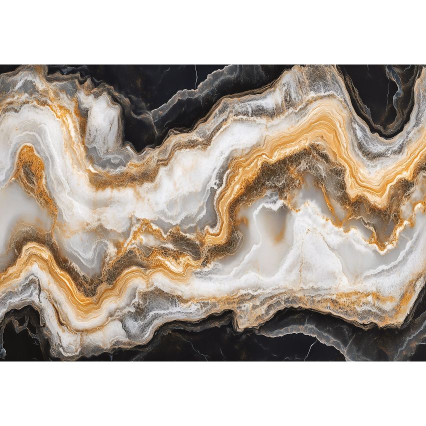 Fototapete ABSTRAKT STRUKTURE-(C15528) - Vlies Tapete-Gold Schwarz Weiß Marmor Granit Stein Carbonatgesteine XXL