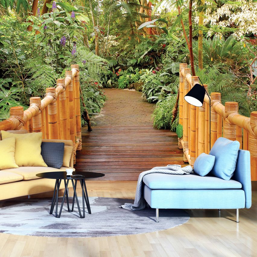 Fototapete-VLIES-BAMBOO BRÜCKE-(C183)-Tapete-Nach-Maß-Wald Baum Garten Park XXL
