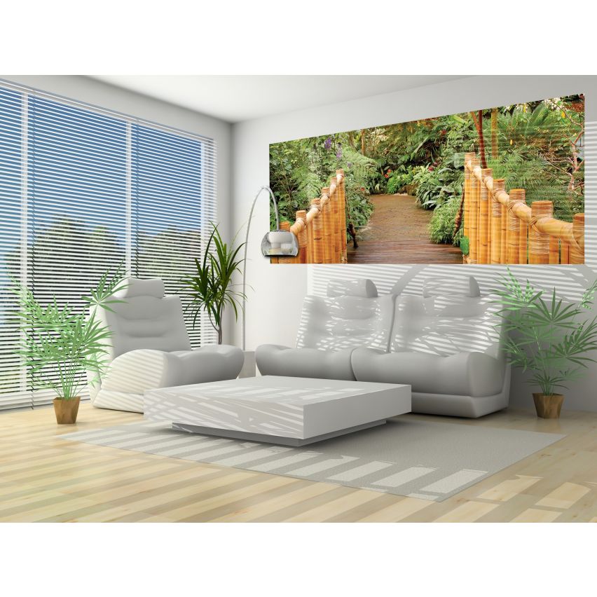 Fototapete-VLIES-BAMBOO BRÜCKE-(C183)-Tapete-Nach-Maß-Wald Baum Garten Park XXL