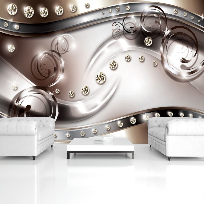 Fototapete-VLIES-DIAMONDS AND PEARLS-(C2269)-Tapete-Nach-Mass-Gold Muster Crystal Strukturen XXL