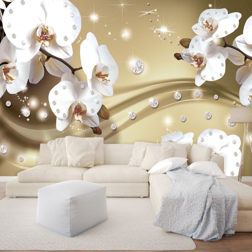 Fototapete-VLIES-DIAMONDS AND PEARLS-(C2314)-Tapete-Nach-Mass-Gold Muster Crystal Strukturen XXL