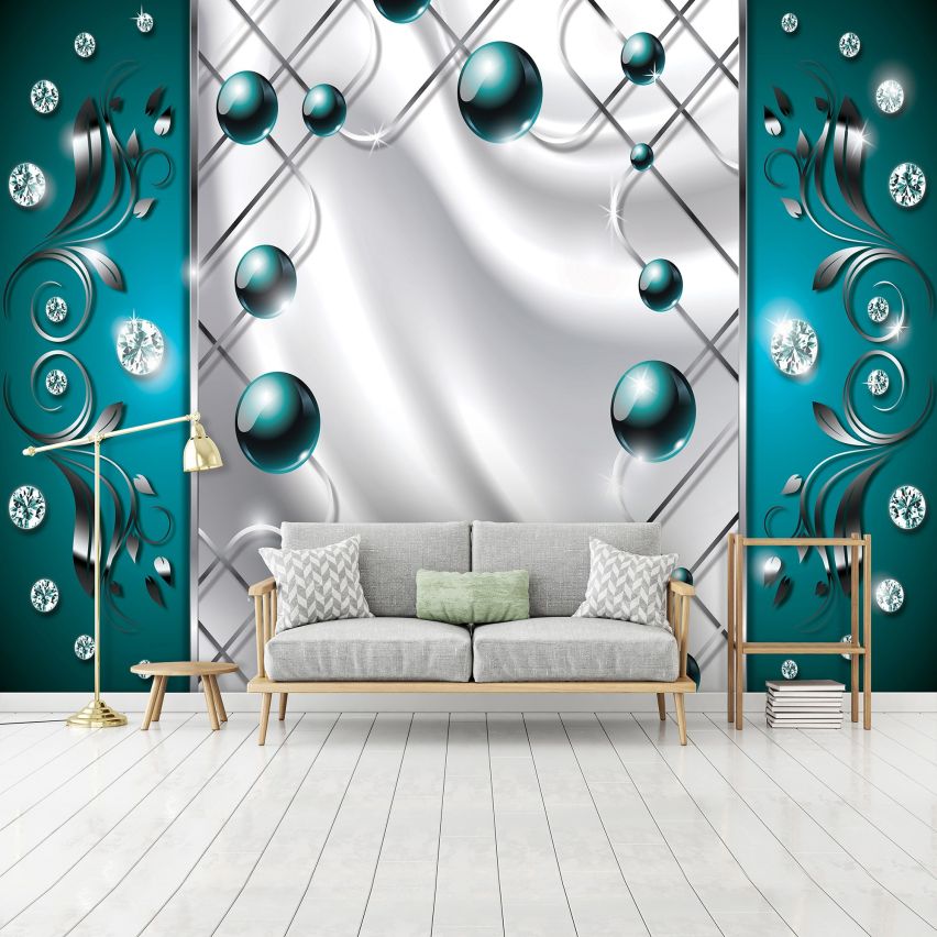 Fototapete-VLIES-DIAMONDS AND PEARLS-(C2442)-Tapete-Nach-Mass-Gold Muster Crystal Strukturen XXL