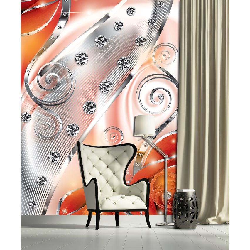 Fototapete-VLIES-DIAMONDS AND PEARLS-(C2495)-Tapete-Nach-Maß-Gold Muster Crystal Strukturen XXL