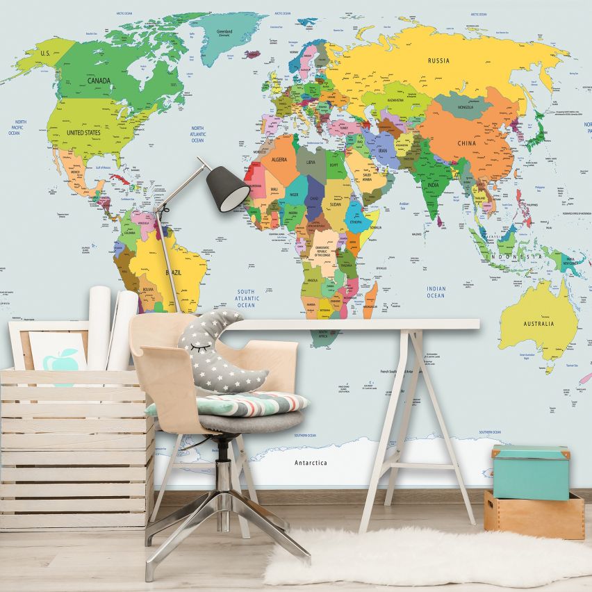 Fototapete-VLIES-WELT KARTE-(C2644)-Tapete-Nach-Maß-Atlas Teile der Welt XXL