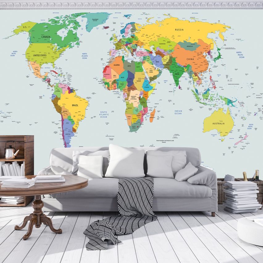 Fototapete-VLIES-WELT KARTE-(C2644)-Tapete-Nach-Maß-Atlas Teile der Welt XXL