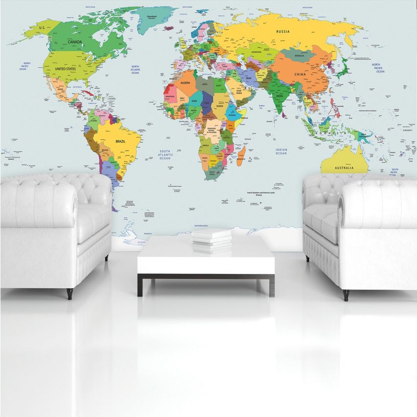Fototapete-VLIES-WELT KARTE-(C2644)-Tapete-Nach-Maß-Atlas Teile der Welt XXL