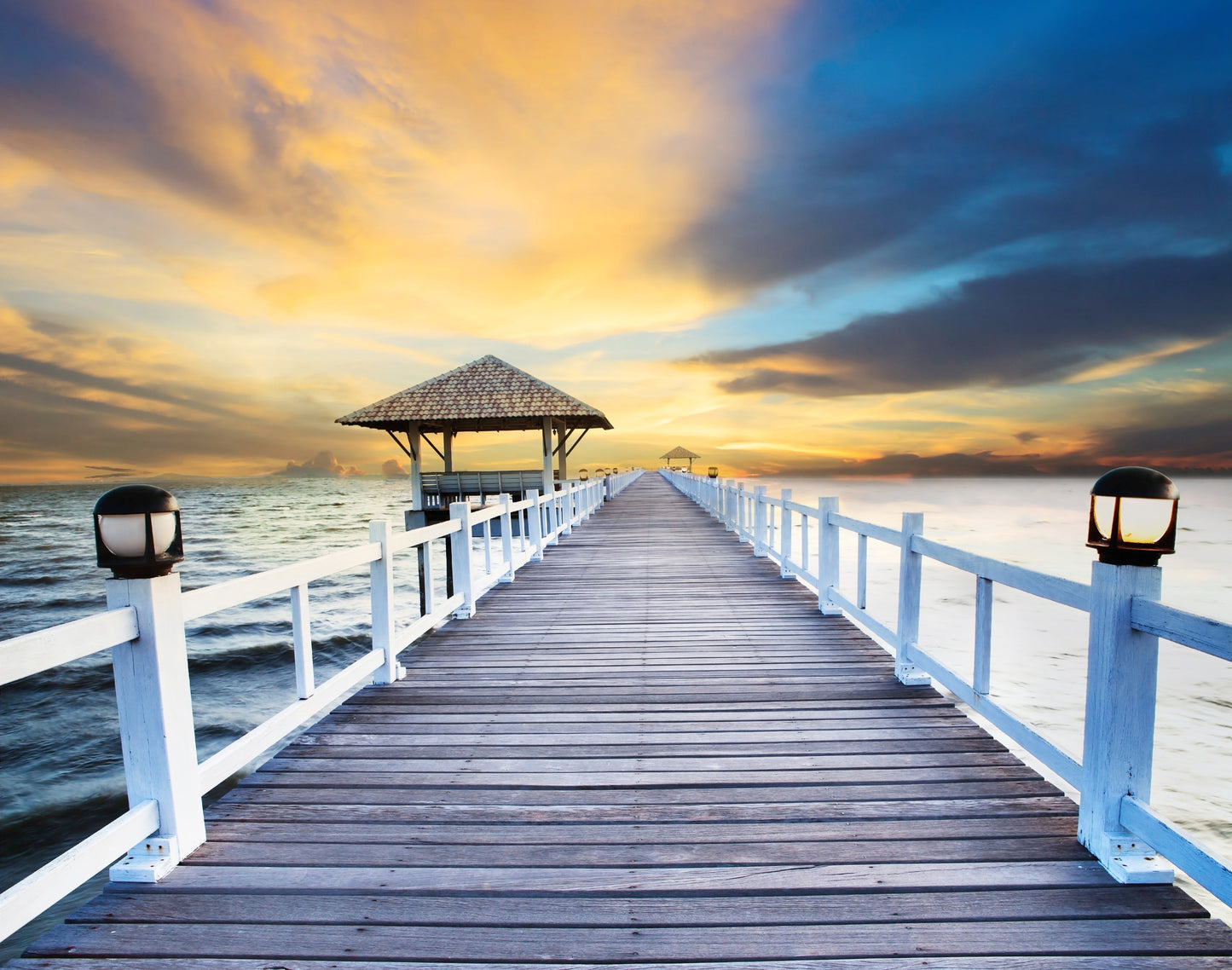 Photo Wall Mural-PIER-(2653J)-NON WOVEN-Wallpaper-Waterfront Jetty See Sun XXL