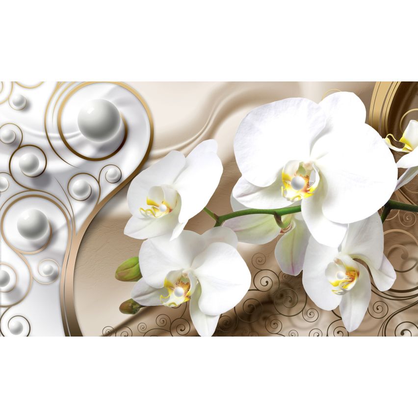 Fototapete-VLIES-DIAMONDS AND PEARLS-(C2952)-Tapete-Nach-Maß-Gold Silber Muster Crystal Strukturen XXL
