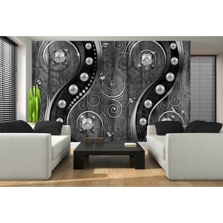 Fototapete-VLIES-DIAMONDS AND PEARLS-(C2971)-Tapete-Nach-Maß-Gold Silber Muster Crystal Strukturen XXL