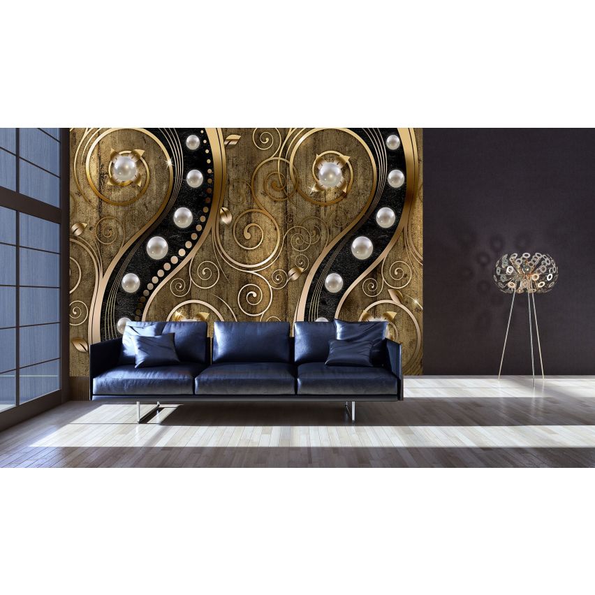 Fototapete-VLIES-DIAMONDS AND PEARLS-(C2972)-Tapete-Nach-Maß-Gold Silber Muster Crystal Strukturen XXL