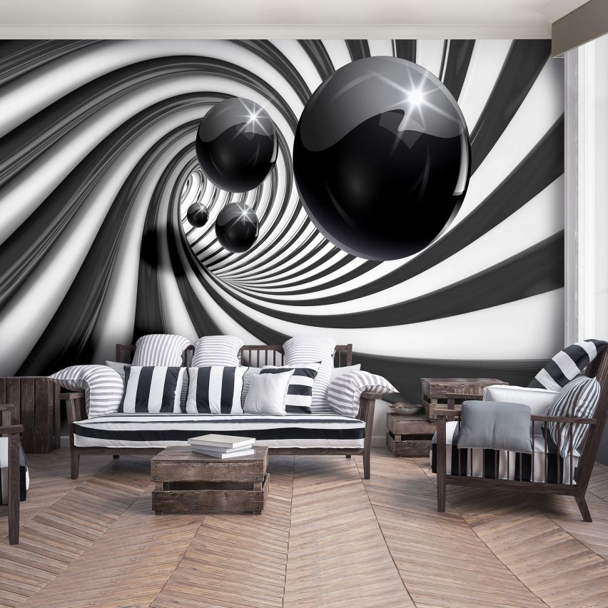 Fototapete-VLIES-3D SPIRAL TUNNEL-(C3065)-Tapete-Nach-Maß-Schwimmend Bälle Serpentin XXL